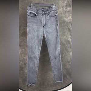 GAP True Skinny High Rise Raw Hem Jeans | Faded Washed Black | 27R